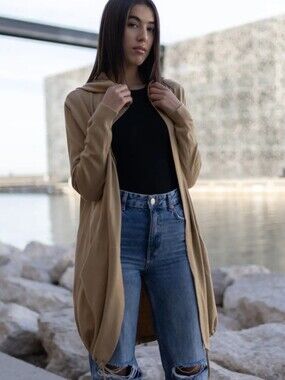 NWT Cecile Wang France Hooded Camel Sweater